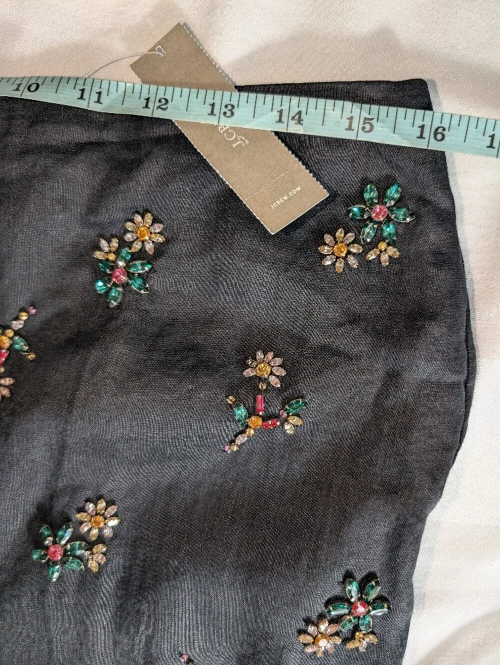 J. Crew Black Midi Skirt with Petite Floral Motif